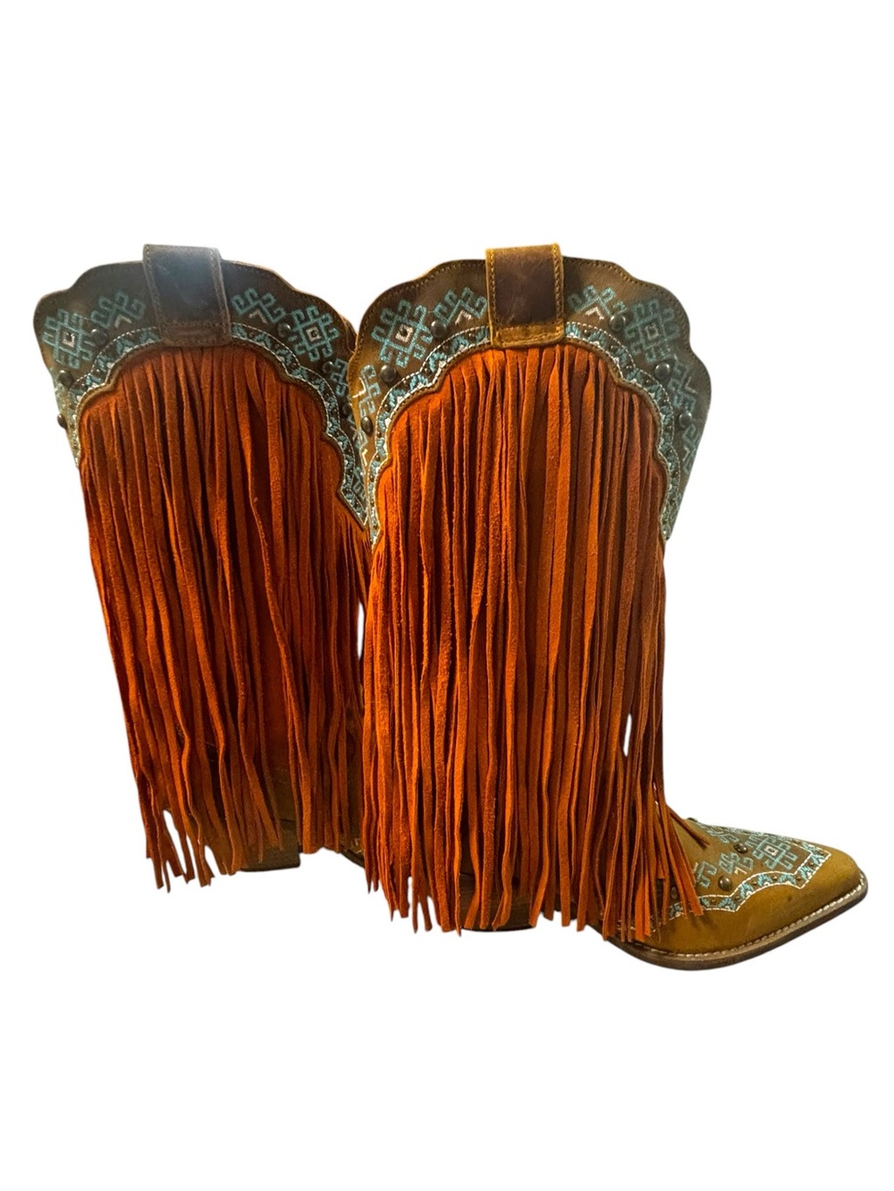 Dingo Tequila Sunrise Boots Womens 10 Rust Leather Fringe Western Boho Cowboy